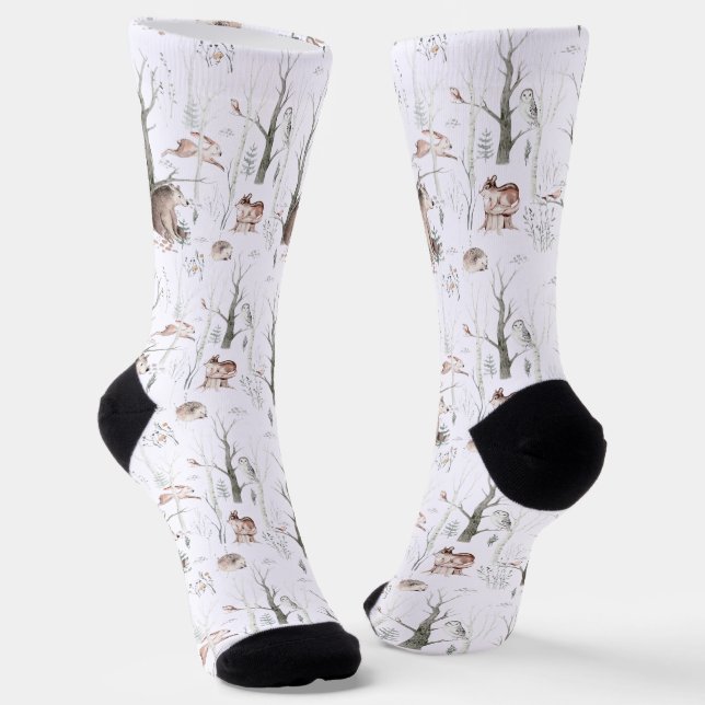 Watercolor Forest Animals Socks (Angled)