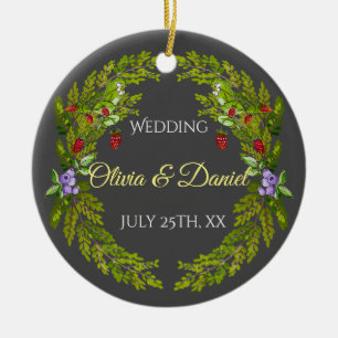 Watercolor forest berries and mushrooms wedding wr ceramic ornament