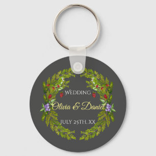 Watercolor forest berries and mushrooms wedding wr key ring