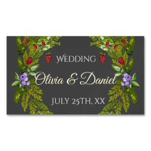 Watercolor forest berries and mushrooms wedding wr Magnetic business card