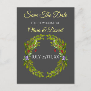 Watercolor forest berries and mushrooms wedding wr postcard