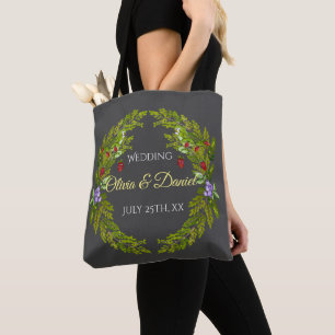 Watercolor forest berries and mushrooms wedding wr tote bag
