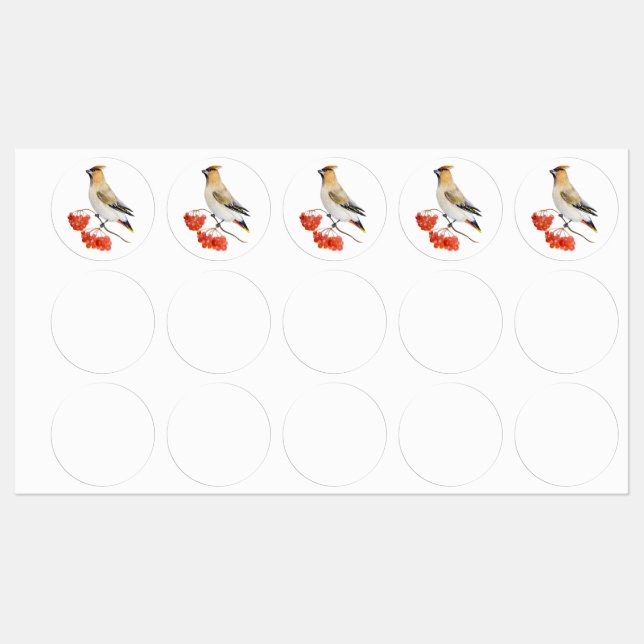 Watercolor forest bird waxwing (Sheet)