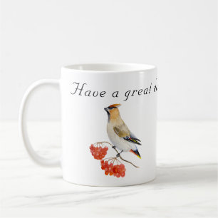 Watercolor forest bird waxwing coffee mug