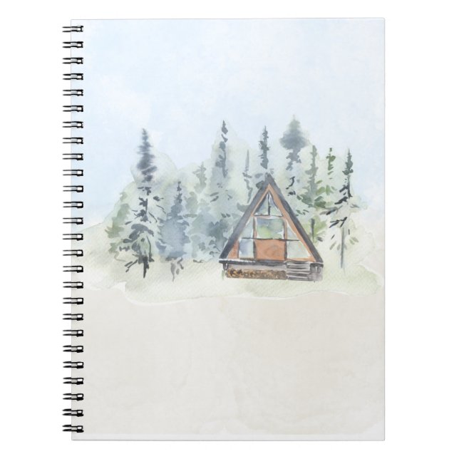  Watercolor Forest Cabin Home  Notebook (Front)