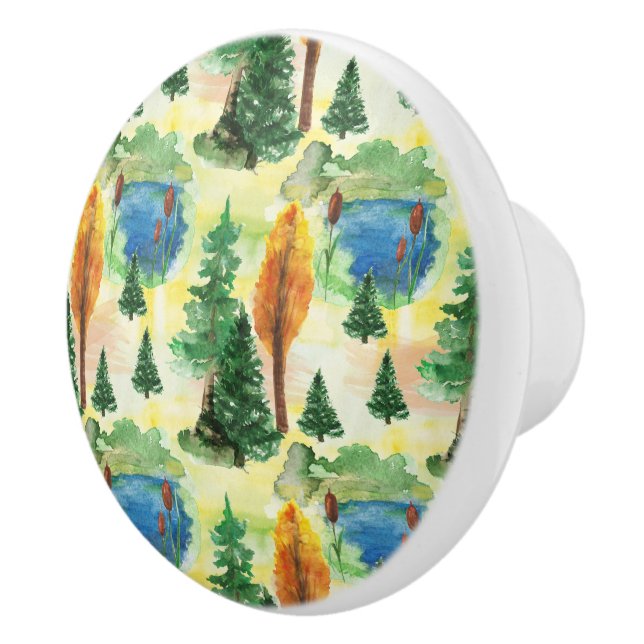 Watercolor forest ceramic knob (Right)
