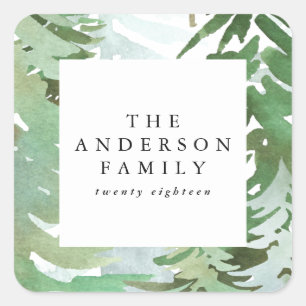 Watercolor forest Christmas holiday Square Sticker