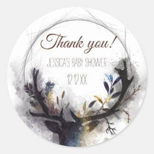 Watercolor Forest Deer Thank You Classic Round Sticker