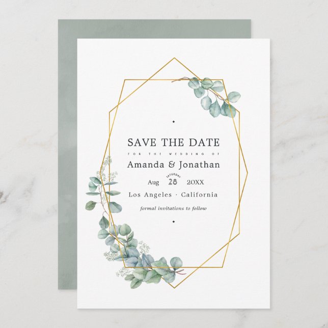 Watercolor Forest Eucalyptus Wedding Photo Save The Date (Front/Back)