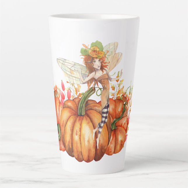 Watercolor Forest Fairy & Autumn Pumpkin Bouquet   Latte Mug (Front)