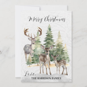 Watercolor Forest Family of Deer Holiday Card
