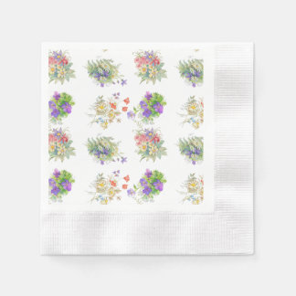 Watercolor forest flowers pattern napkin