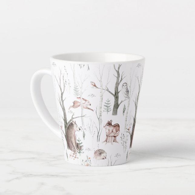 Watercolor Forest Friends Baby Shower Latte Mug (Left Angle)