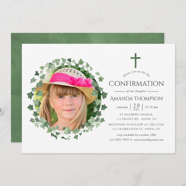Watercolor Forest Greenery Baptism or Christening Invitation (Front/Back)