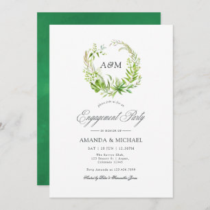 Watercolor Forest Greenery Engagement Party Invitation