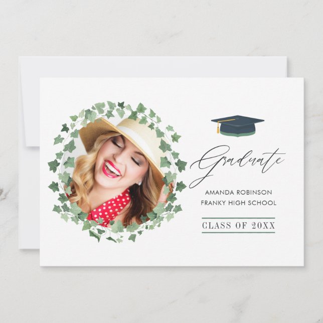Watercolor Forest Greenery Graduation Announcement (Front)