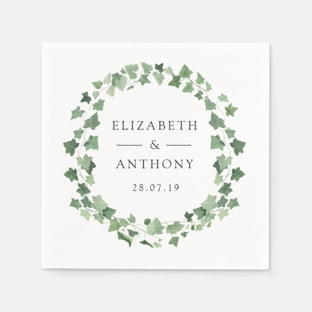 Watercolor Forest Greenery Wedding Napkin (Front)