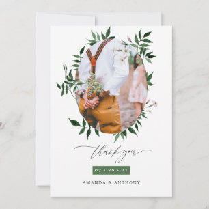 Watercolor Forest Greenery Wedding Photo Collage Thank You Card