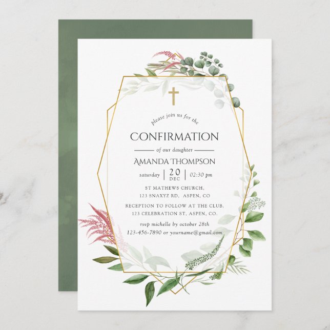 Watercolor Forest Herbarium Geometric Confirmation Invitation (Front/Back)