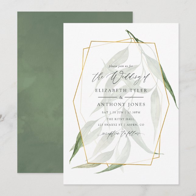 Watercolor Forest Herbarium Geometric Wedding Invitation (Front/Back)