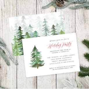 Watercolor forest Holiday party invitation. Card