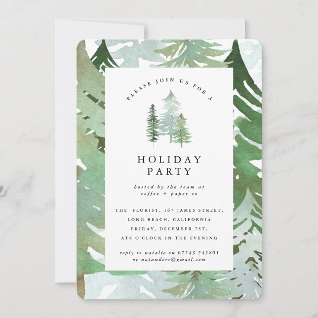 Watercolor forest Holiday Party invitation. Invitation (Front)