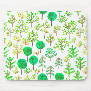 Watercolor forest in doodle style mouse pad