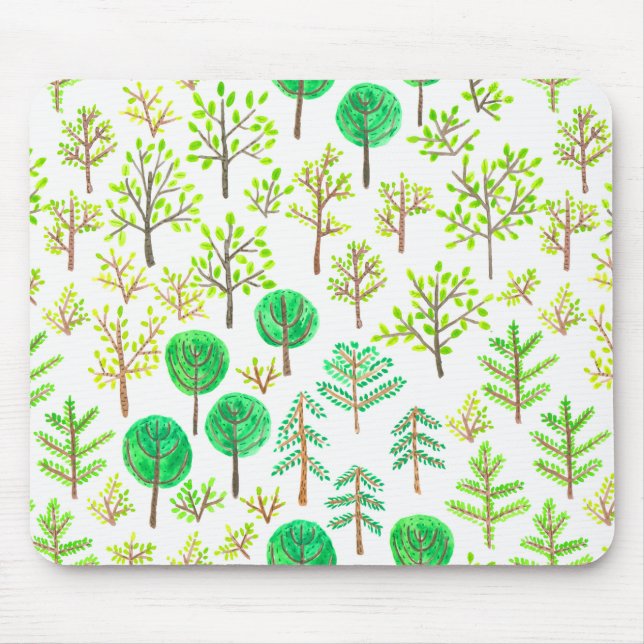 Watercolor forest in doodle style mouse pad (Front)