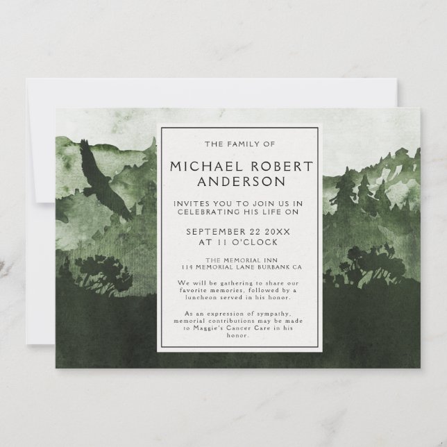 Watercolor Forest Memorial Funeral Announcement (Front)