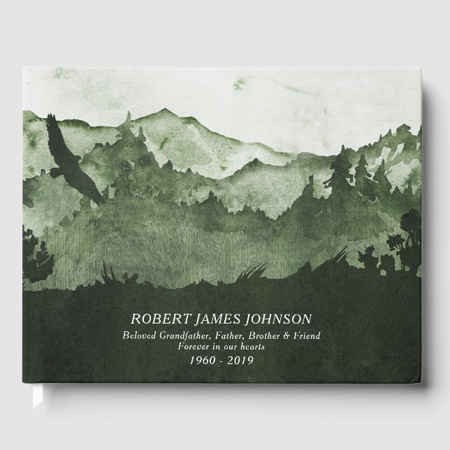 Watercolor Forest Memorial Funeral Remembrance Guest Book (Front)