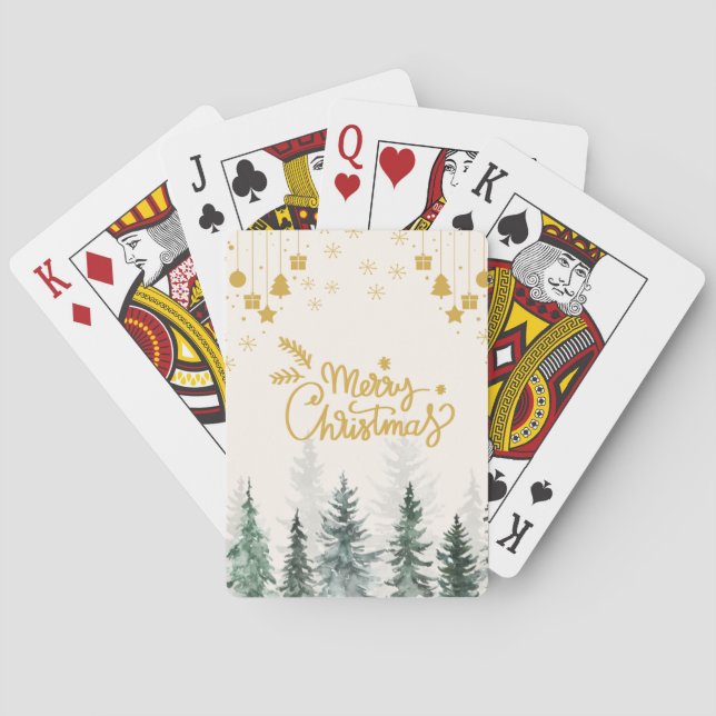 Watercolor forest Merry Christmas Holiday Playing Cards (Back)
