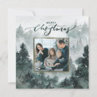 Watercolor Forest | Merry Christmas Photo Card