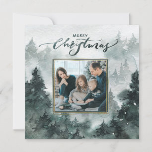 Watercolor Forest   Merry Christmas Photo Card