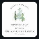 WATERCOLOR FOREST-MERRY CHRISTMAS SQUARE STICKER<br><div class="desc">A ELEGANT,  NATURE THEMED HOLIDAY DESIGN. PART OF A COLLECTION. WITH ELEGANT TEXT AND BEAUTIFUL WATERCOLOR FOREST DESIGN.</div>