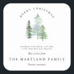 WATERCOLOR FOREST-MERRY CHRISTMAS SQUARE STICKER<br><div class="desc">A ELEGANT,  NATURE THEMED HOLIDAY DESIGN. PART OF A COLLECTION. WITH ELEGANT TEXT AND BEAUTIFUL WATERCOLOR FOREST DESIGN.</div>