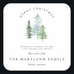 WATERCOLOR FOREST-MERRY CHRISTMAS SQUARE STICKER<br><div class="desc">A ELEGANT,  NATURE THEMED HOLIDAY DESIGN. PART OF A COLLECTION. WITH ELEGANT TEXT AND BEAUTIFUL WATERCOLOR FOREST DESIGN.</div>