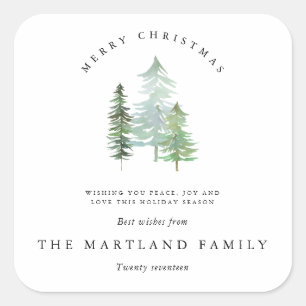 WATERCOLOR FOREST-MERRY CHRISTMAS SQUARE STICKER