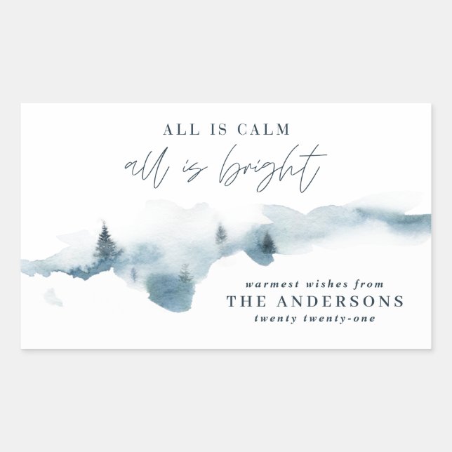 Watercolor forest minimal personalised rectangular sticker (Front)