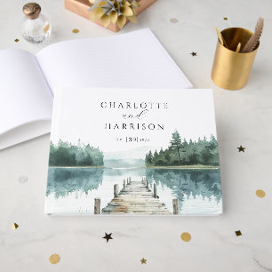 Watercolor Forest Mountain Lake Wedding Guest Book