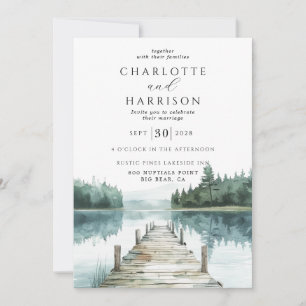 Watercolor Forest Mountain Lake Wedding  Invitation