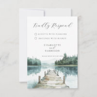 Watercolor Forest Mountain Lake Wedding RSVP