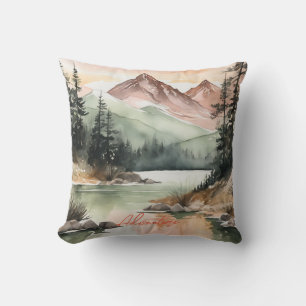 Watercolor Forest Mountains Nature Cushion