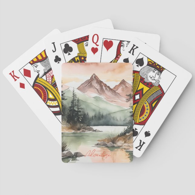 Watercolor Forest Mountains Nature Playing Cards (Back)