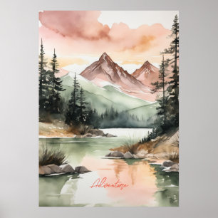 Watercolor Forest Mountains Nature Poster