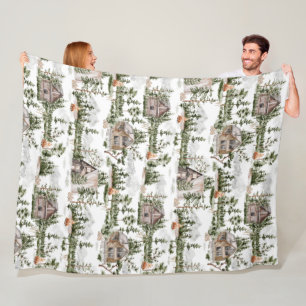 Watercolor Forest Pattern Fleece Blanket