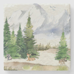 Watercolor Forest Peaceful Nature Stone Coaster