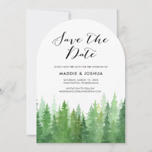 Watercolor Forest Pine Trees Photo Save the Date 