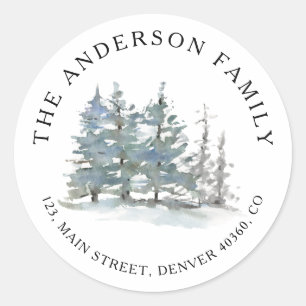 Watercolor forest pine trees return address label