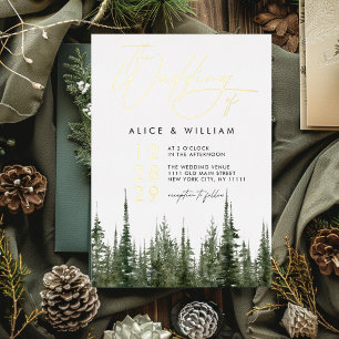 Watercolor Forest Pine Trees Rustic Wedding