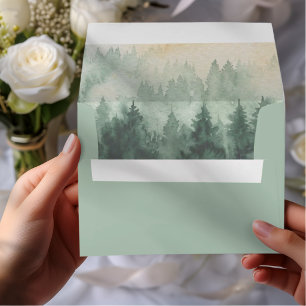 Watercolor Forest Pine Wedding Return Address Envelope